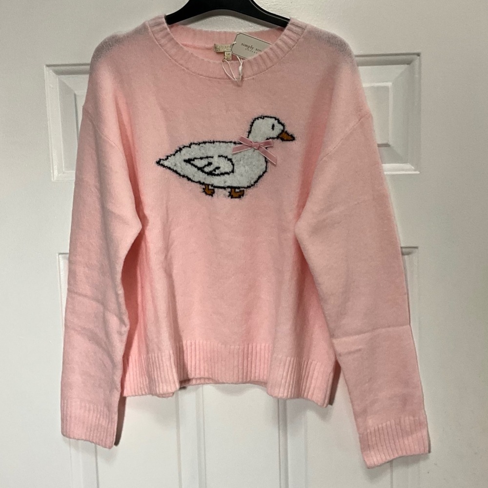 Simply Southern Anastasia Pink Duck Sweater Velvet Bow NWT Medium